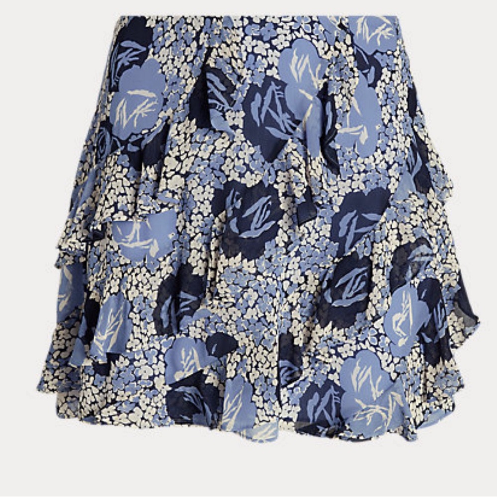 Lauren Ralph Lauren Floral Print Georgette Ruffle Trim A-Line Skirt - Picture 7 of 7